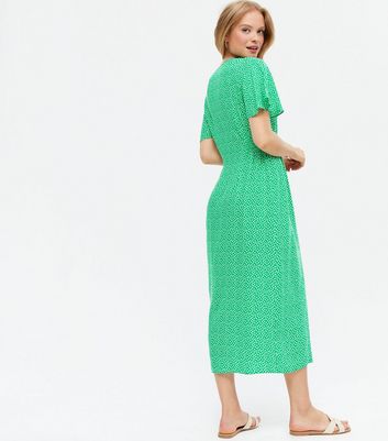 Green Spot Button Front Midi Dress ...
